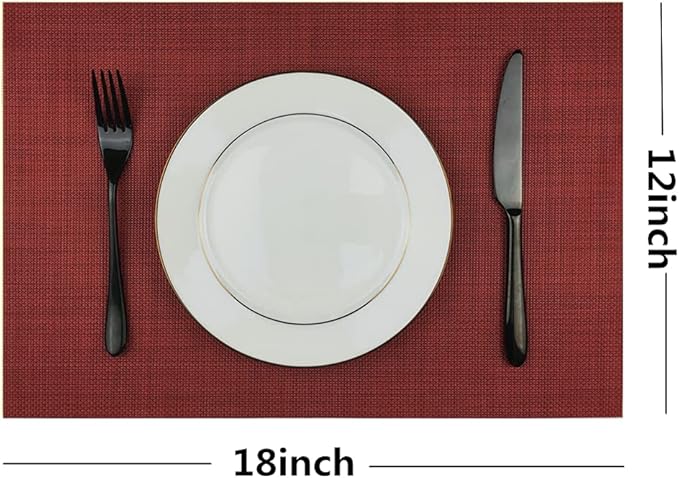 WAZAIGUR Placemats Easy to Clean Crisscross Woven Vinyl Place Mats Durable Non-Slip Heat Resistant Table Mats Placemats for Kitchen Table Set of 4,Red