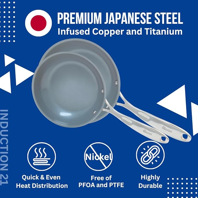 Chantal Induction 21 Steel 2-pc NonStick Fry Pan; includes 8 inch and 10 inch Fry Pans, Ceramic Non Stick