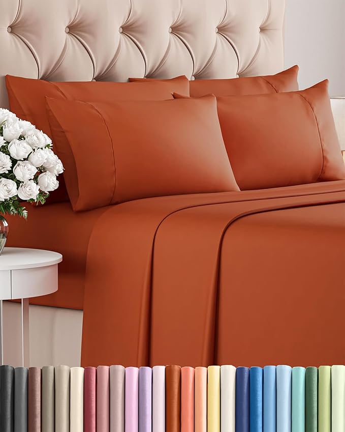 Cal King 6 Piece Sheet Set - Cooling and Breathable Bed Sheets - Hotel Luxury Bed Sheets for Women, Men, Kids and Teens - Deep Pockets - Easy Fit - Soft and Wrinkle Free - Cal King Terracotta Sheets