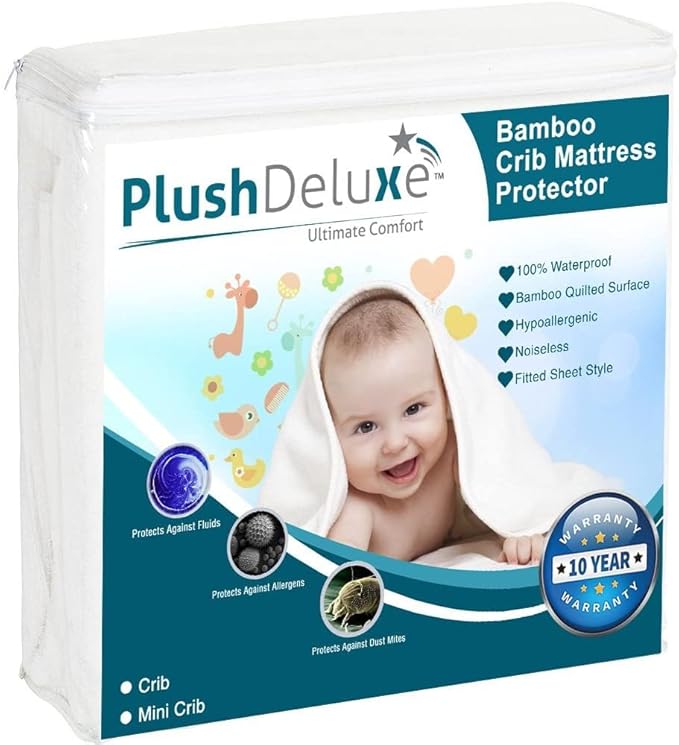 Crib Mattress Protector 100% Waterproof, Noiseless ??Viscose Made from Quilted Ultra Soft White Terry Fitted Sheet Style (28"x52")