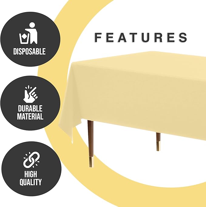 Exquisite 66% Thicker Premium Plastic Table Cloth Rectangle Table Cover 0.5 Mil 24 Pack Light Yellow Table Cloth 54 Inch x 108 Inch Disposable Tablecloth Won't Tear Easily Like Cheap Thin Brands
