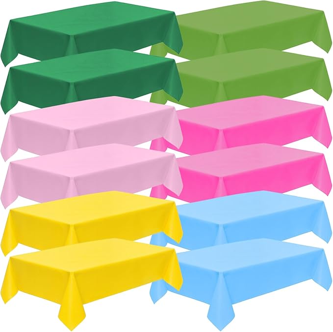 Afcabakila Plastic Table Cloth Disposable 12 Pack, 54 x 108 Inch Reuseable Colorful Rectangle Waterproof Table Cloths for Birthday, Wedding, Picnic & Party Decor, Leakproof & Sturdy, Rainbow Themes