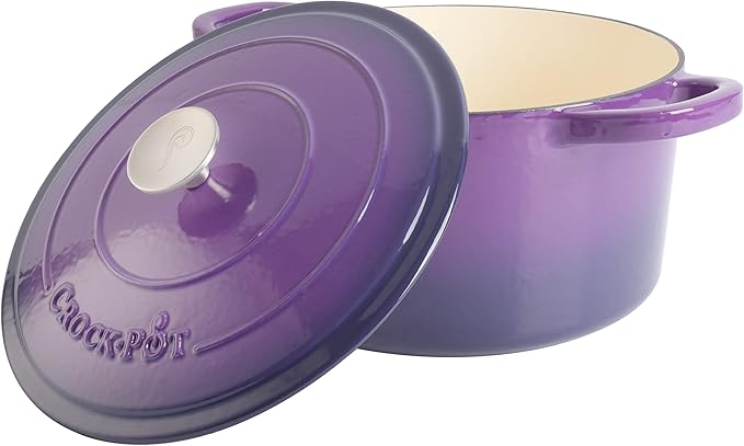 Crock-Pot Artisan 7-Quart Round Enameled Cast Iron Dutch Oven ??Lavender Purple, Durable Heavy-Duty Cookware for Slow Cooking, Baking, Roasting with Lid