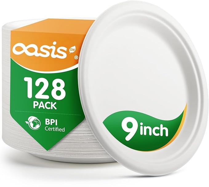 ?윻 ?뿙?뿻?뿰?뿵, ?윮?윯?윺-?뿣?뿮?뿰?뿸 Compostable Paper Plates, Heavy-Duty Biodegradable Disposable Dish Made from Bagasse, Perfeck for Snacks, Desserts, Party, Wedding and More (White)