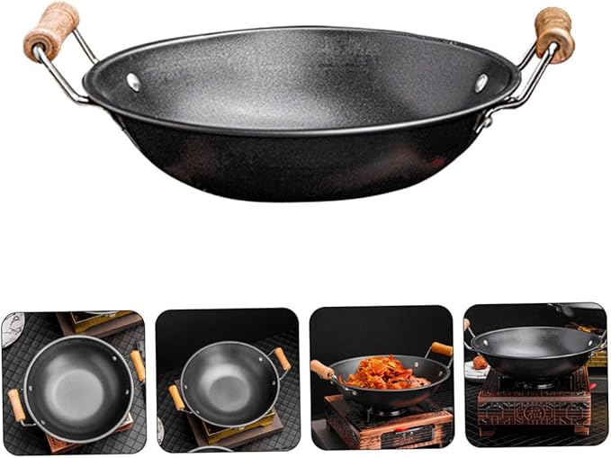 Double Handle Nonstick Cooking Wok Household Cookware with Handles for Hot Pot and Everyday Cooking Easy to Transport