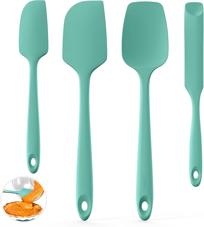 U-Taste 600쨘F Heat Resistant Silicone Spatulas: Flexible Food-Grade Silicon Baking Scraper, Kitchen Cooking Mixing Utensils with Upgraded Sturdy Handle Tip for Nonstick Cookware (4-Pc., Teal)