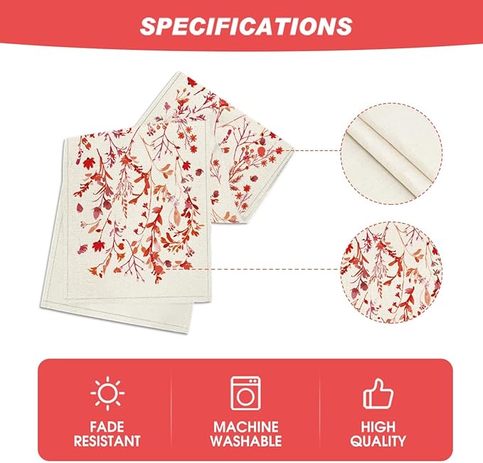 Artoid Mode Floral Leaves Valentine's Table Runner, Wild Flowers Seasonal Kitchen Dining Table Decoration for Home Party Decor 13x72 Inch