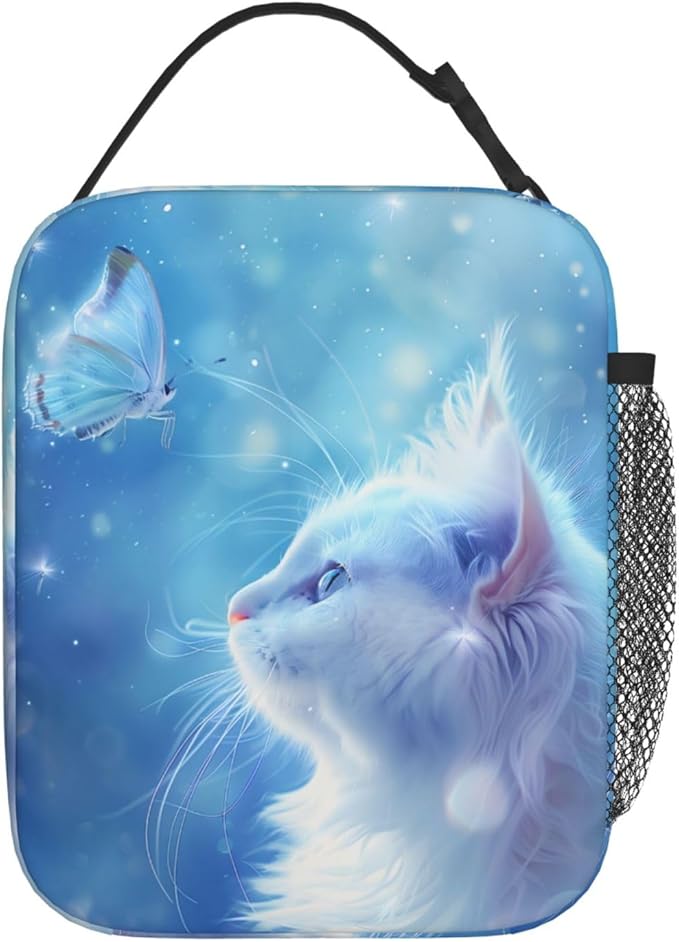 VANZEV Insulated Lunch Box for Women Men, Cat Butterfly Theme Lunch Box Reusable Portable Lunch Bag Cooler Tote Waterproof Lunch Container for Office Picnic Work Travel