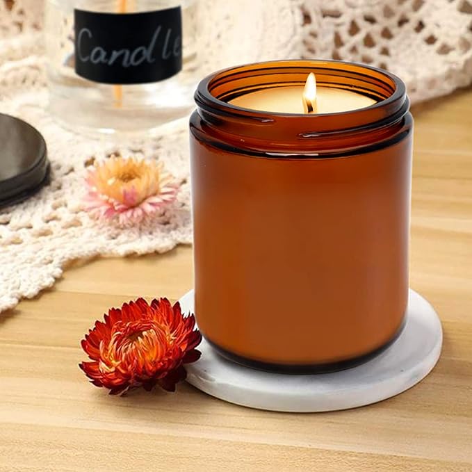 QAPPDA 8oz Amber Candle Jars Set of 30,Round Glass Jars with Black Lids,Empty 250ml Glass Candle Making Jar Bulk Thick Small Food Storage Jar for Spice,Candy,Powder