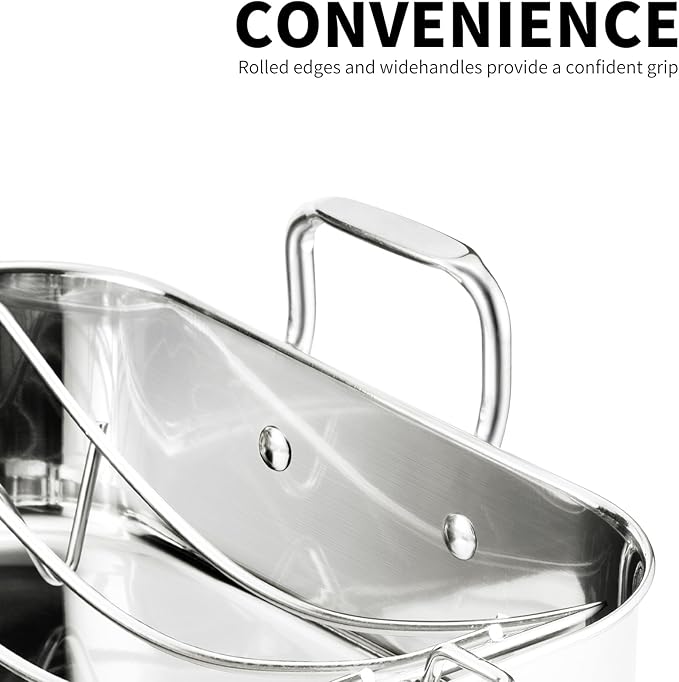 16.5inch Roasting Pan with U-Shape Rack - Stainless Steel Large Turkey Roaster Pan for Turkey, Chicken, Ham Roaster with V-Shaped Baking Rack Heavy Duty Dishwasher Safe, Hold up to 22LB