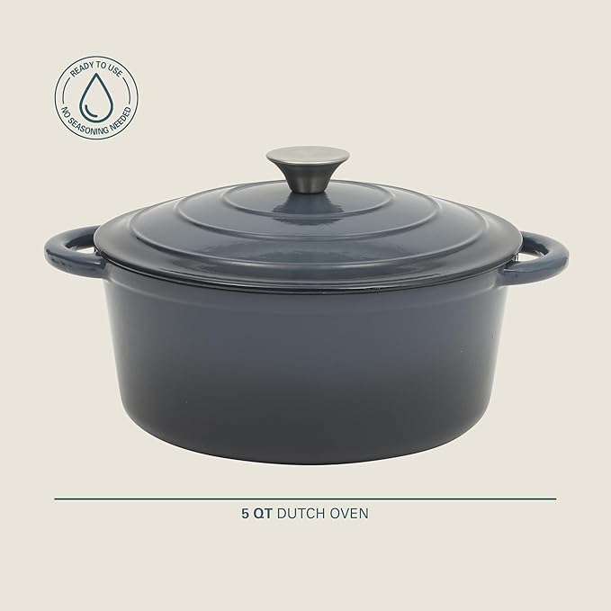 Gibson Home Addlestone 5 Qt Enameled Cast Iron Dutch Oven Pot with Lid ??Round, Oven Safe to 500째F, Ideal for Bread Baking & Stews - Gradient Navy Blue