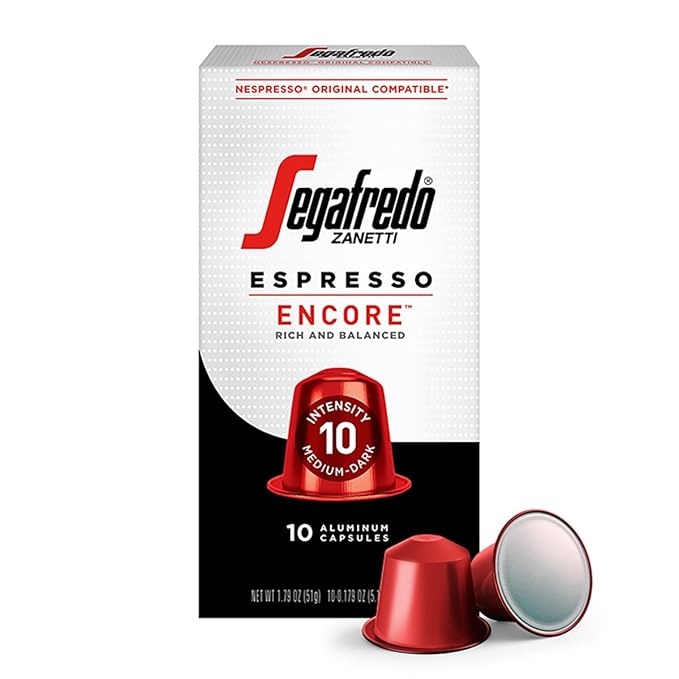 Segafredo Zanetti Espresso Capsules ??Aluminum Pods for Nespresso Original Machines ??Medium-Dark Roast Premium Espresso with a Rich Aroma ??Balanced, Intensity 10 ??Encore, 10 Count