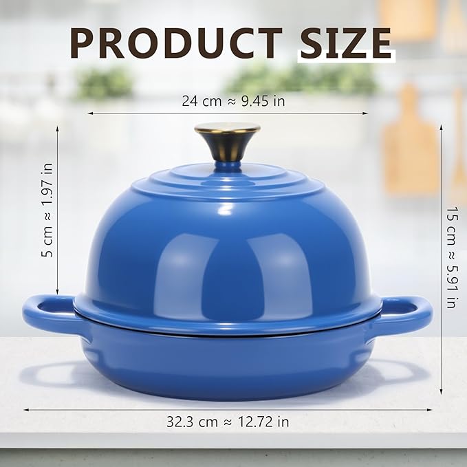 Tioncy Enameled Bread Dutch Oven with Lid for Sourdough Baking 5 Quart Round Cast Iron Dutch Oven Pot Bread Bakers for Kitchen Homemade Cookware Gifts Roasting Frying Cooking Stewing(Blue)