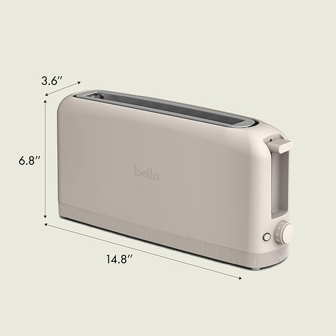 bella 2 Slice Slim Toaster, Fits-anywhere??Kitchenware, 6 Setting Shade Control with Reheat & Cancel Buttons, Fits sourdough, 10??Long Slot, Anti Jam & Auto Shutoff, 900 Watt, Oatmilk