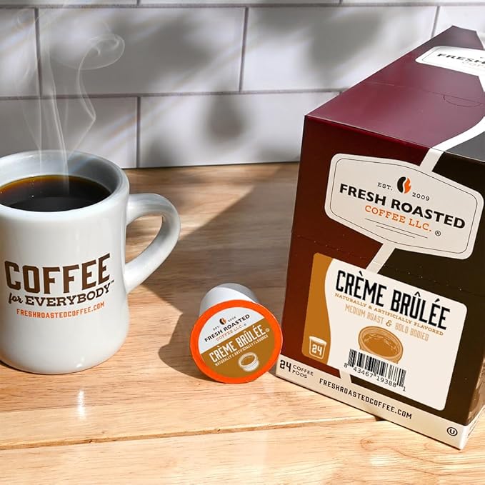 Fresh Roasted Coffee, Cr챔me Br청l챕e, Flavored Coffee Pods, K-Cup Compatible, 24 Count