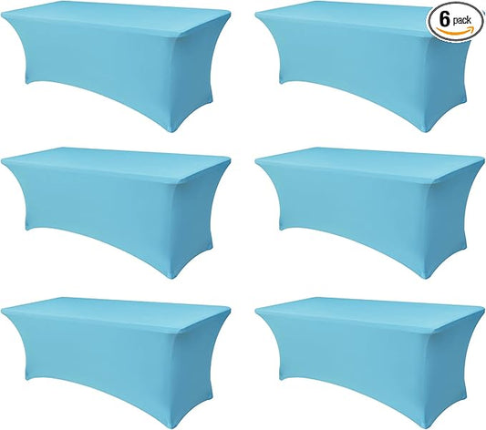 Enjoyidea Spandex Table Cloths for 8 Foot Rectangle Tables-6 Pack Fitted Stretch Light Blue Table Covers-Folding Tablecloths for Party, Vendor Booth Display, Banquet Buffet Event, Craft Trade Show