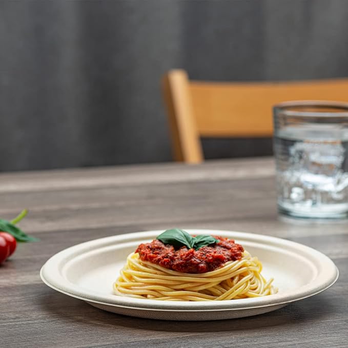 Comfy Package [9 Inch - 250 Pack] Paper Plates, 100% Compostable Plates Heavy-Duty - Kraft Biodegradable Plates, Disposable Sugarcane Paper Plates - Brown Unbleached