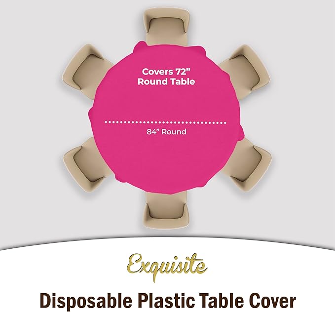 Party Solids 6-Pack Premium Plastic Tablecloth 84in. Round Plastic Table Cover - Cerise