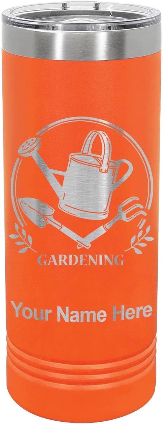 LaserGram 22oz Vacuum Insulated Skinny Tumbler, Gardening, Personalized Engraving Included (Orange)
