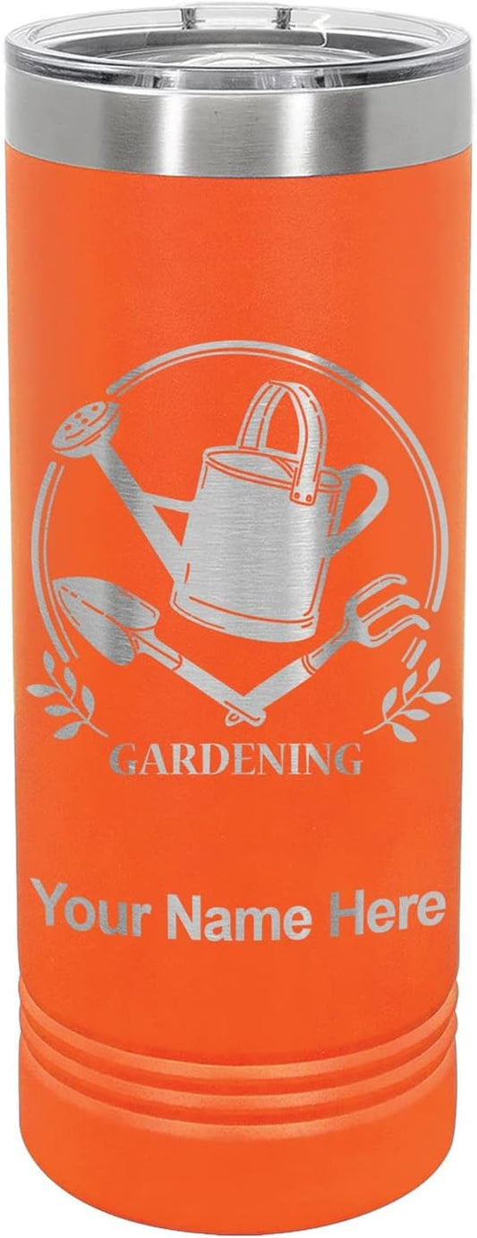 LaserGram 22oz Vacuum Insulated Skinny Tumbler, Gardening, Personalized Engraving Included (Orange)