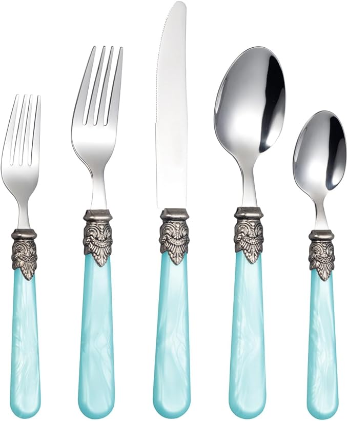 20 Pieces 18/10 Stainless Steel Elegant Silverware Set for 4,Vintage Flatware Set,Dishwasher Safe (20, Blue)