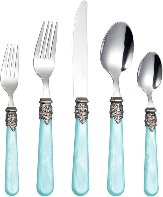 20 Pieces 18/10 Stainless Steel Elegant Silverware Set for 4,Vintage Flatware Set,Dishwasher Safe (20, Blue)