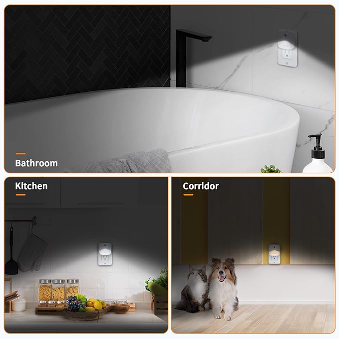 LED Night Lights Plug into Wall with Smart Dusk-to-Dawn Sensor, Automatically Turn on and Off,Night Light for Kids,Bedroom,Bathroom,Stairs,White, 4 Packs