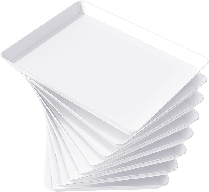 Lifewit 8 Pcs Plastic Serving Platter for Party, 16" x 12" White Trays for Serving Food, Reusable Extra Large Platters for Buffet, Appetizer, Fruit, Dessert, New Year Party Supplies, Rectangle