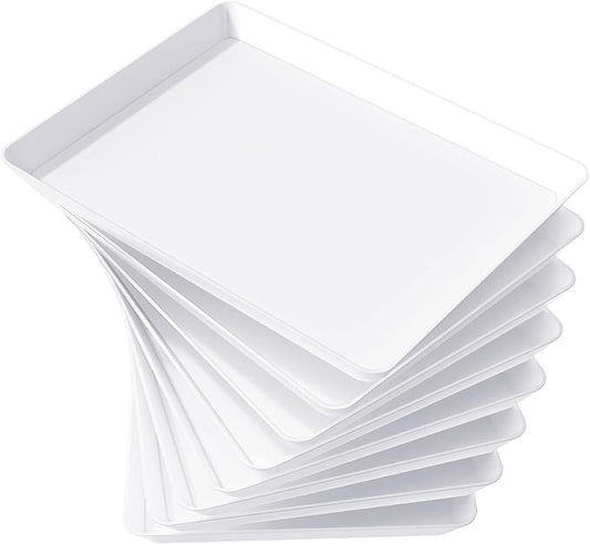 Lifewit 8 Pcs Plastic Serving Platter for Party, 16" x 12" White Trays for Serving Food, Reusable Extra Large Platters for Buffet, Appetizer, Fruit, Dessert, New Year Party Supplies, Rectangle
