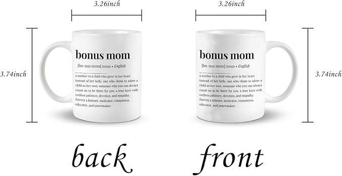 Bonus Mom Definition Coffee Mugs Cup, Bonus Mom Gifts, Birthday Gifts for Stepmom from Stepdaughter Stepson, Christmas Mother?셲 Day Coffee Mug Cup Tea Cup 11oz, Double Side Printed