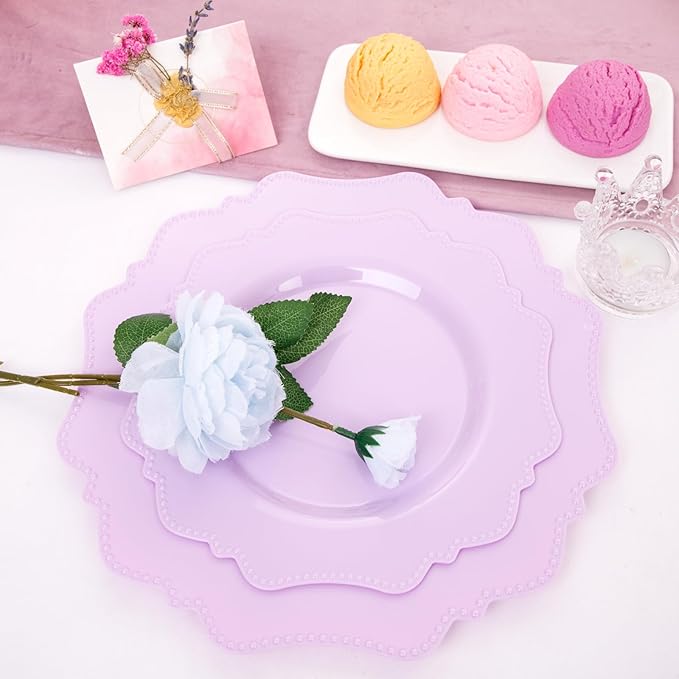 COLOSUS 60Pcs Lavender Purple Plastic Plates set,Heavy Duty Purple Disposable Plates include 30 Dinner plate 10.5??and 30 Salad/Dessert Plate 8.25??for Party and wedding