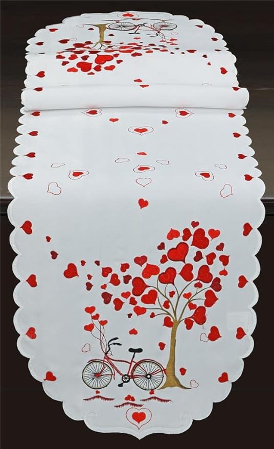 Creative Linens Embroidered Red Hearts Table Runners, Tablecloths for Valentine's Day, Mother's Day, Wedding, Anniversary Decoration ( 15x69 Table Runner)