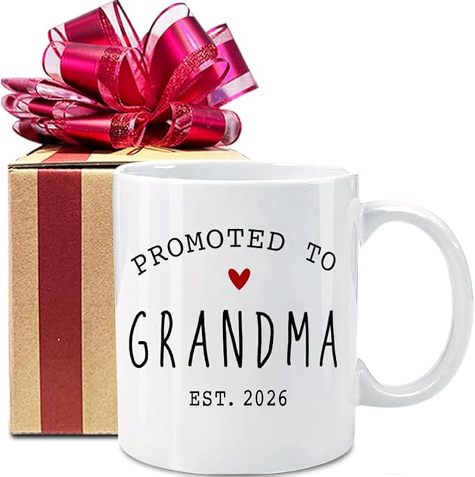 VLUG Promoted to Be Grandma Mug EST 2026 New Grandma Gift, Mothers Day Gift, EST 2026 Pregnancy Reveal Announcement Mugs Gifts, First Time Grandmother Gifts, New Baby Announcement Mug