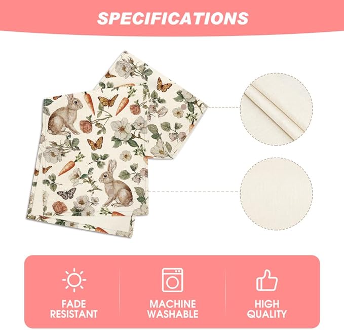 Artoid Mode Bunny Carrots Flower 210 GSM Easter Table Runner, Seasonal Spring Kitchen Dining Table Decoration for Home Party Decor 13x120 Inch