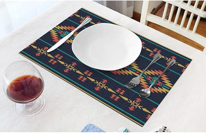 Moslion Ethnic Pattern Placemats Southwest American Aztec Abstract Art Boho Table Placemats for Dinning Table Washable Cotton Linen 12x18 Inch, Set of 4