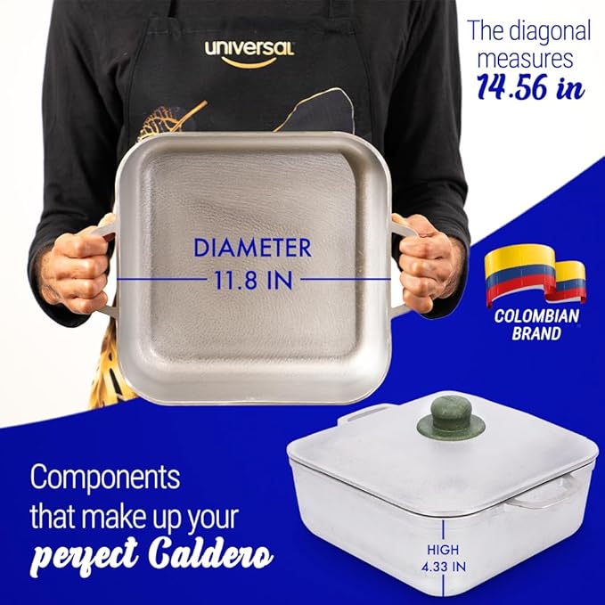 Universal Unique Square Caldero (9 Quart - 24 Cups), Stainless Aluminum Pot, Oven Safe, Even Heat Distribution and Fast Cooking Dutch Oven Pot with Lid, Ideal for Rice, French Fries, and More