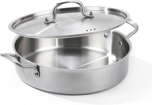 13-inch 8QT Tri-Ply Stainless Steel Saut챕 Pan | Large Deep Skillet with Lid | Even Heating+Jumbo Surface | Flared Edge Transfer | Non-Toxic 650째F Oven Safe
