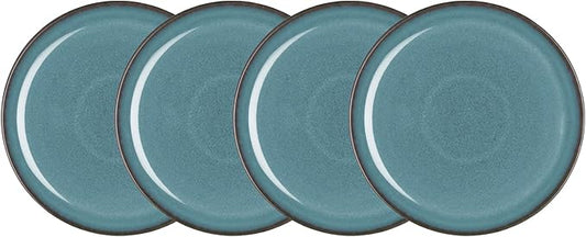Denby - Azure Coupe Medium Plates Set of 4-8.25in Dinner, Lunch, Salad Plates For Everyday Use - Blue Ceramic Stoneware Tableware - Dishwasher & Microwave Safe - Scratch & Chip Resistant