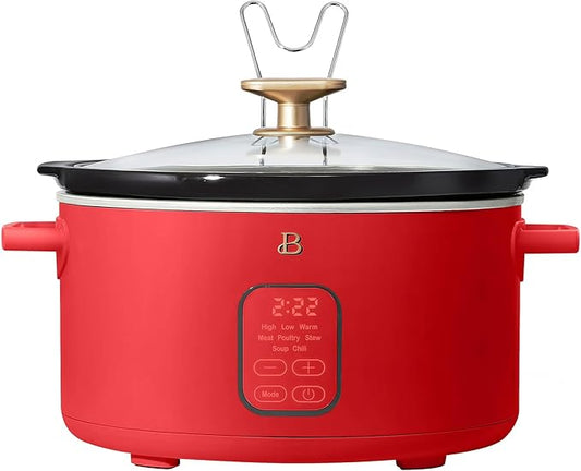 Beautiful 6 Quart Programmable Slow Cooker, 5 Cooking Presets, Digital Countdown Timer, Dishwasher Safe Parts by Drew Barrymore (Tomato Red)