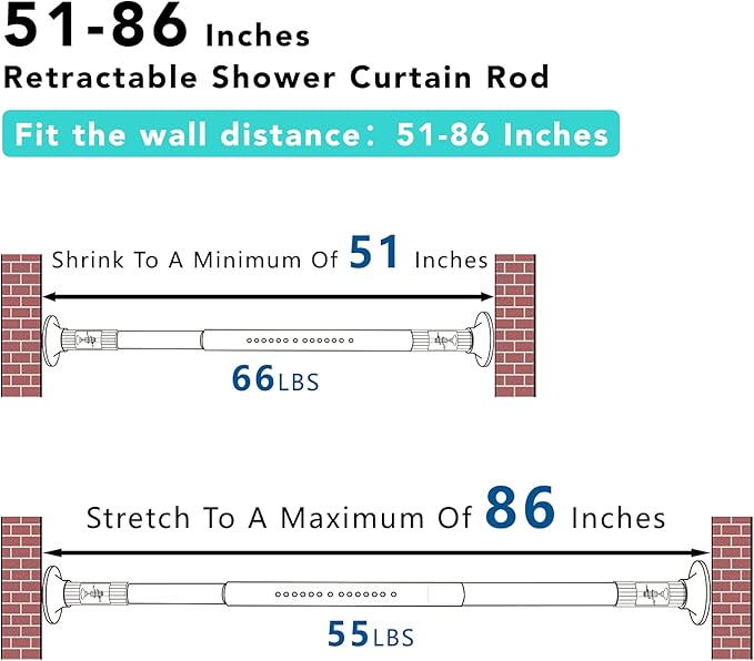 Tension Shower Curtain, Spring Shower Tension Curtain Rod, Closet Rod, for Windows or Shower, Rust Resistant Easy to Install, Umimile (Brown, 51-86??
