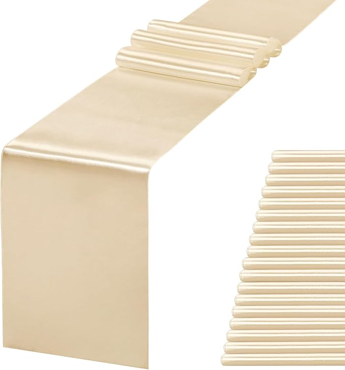 JEVIX 20 Pack Satin Table Runner 12 X 108 Inch Silk Table Runner for Party,Wedding, Birthday, Banquets,Decoration(Champagne)