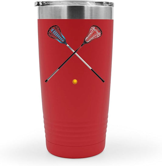SpreadPassion Isolated Lacrosse Sticks and Ball Tumbler, Stainless Steel Tumbler, 20oz Insulated Tumbler, Christmas Birthday Gift Idea (Red)