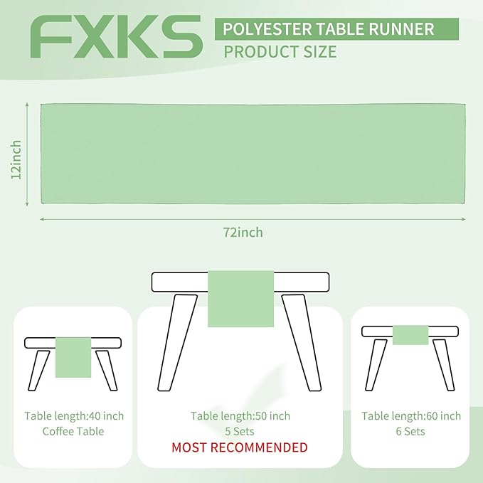12 Pack Sage Green Table Runner 12 x 72 Inch Long Rustic Farmhouse Wedding Table Runner,Washable and Reusable 6 FT Polyester Table Runners for Wedding Birthday Party Banquet Table Decorations