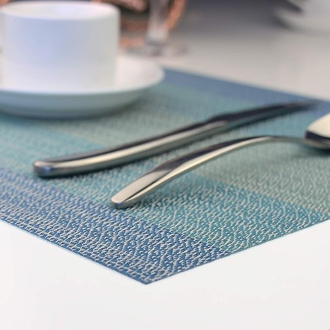 PIGCHCY Placemat,Washable Woven Non-Slip Insulation Durable Placemat Vinyl Table Mat Set of 6 (6pcs Placemats, Coastal Blue)