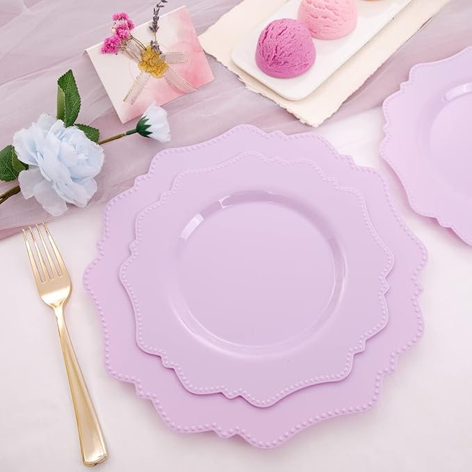 COLOSUS 60Pcs Lavender Purple Plastic Plates set,Heavy Duty Purple Disposable Plates include 30 Dinner plate 10.5??and 30 Salad/Dessert Plate 8.25??for Party and wedding