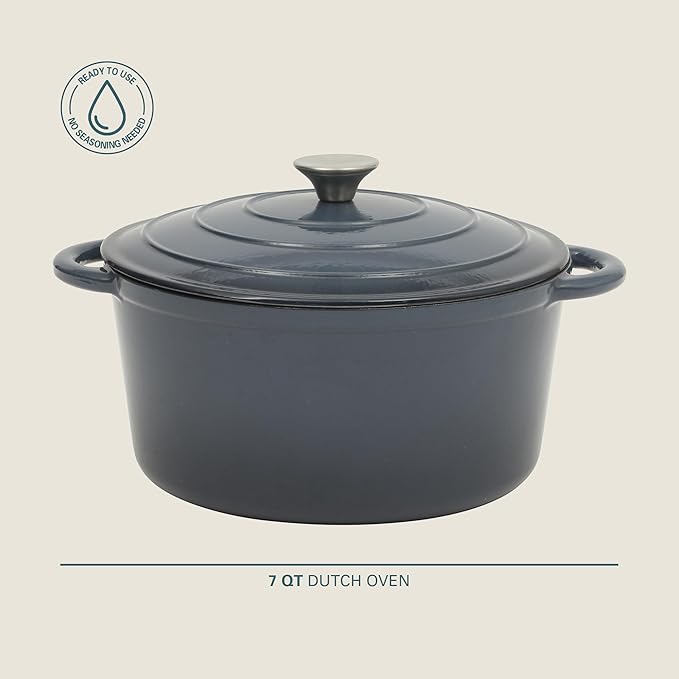 Gibson Home Addlestone 7 Qt Enameled Cast Iron Dutch Oven Pot with Lid ??Round, Oven Safe to 500째F, Ideal for Bread Baking & Stews - Gradient Navy Blue