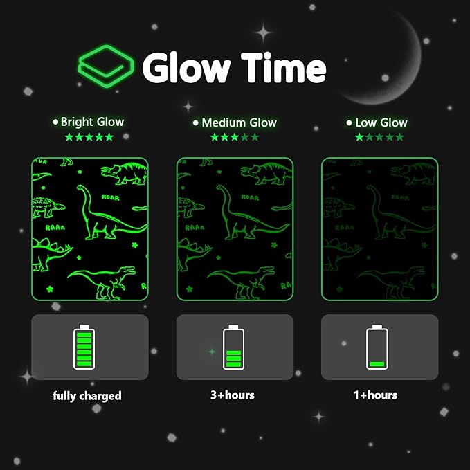 QSTEHEML Dinosaur Glow in The Dark Blanket,Dinosaur Gifts Toys for Boys Age 3 4 5 6 7 8 9 10 11 12 Year Old, Soft Throw Blanket for Kids Boys- Christmas Birthday Bedroom Decor 50"횞60"