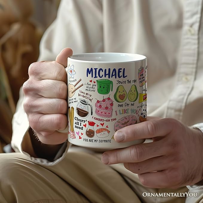 OrnamentallyYou Hand Drawn Corny Love Puns Personalized Valentine Mug with Custom Name