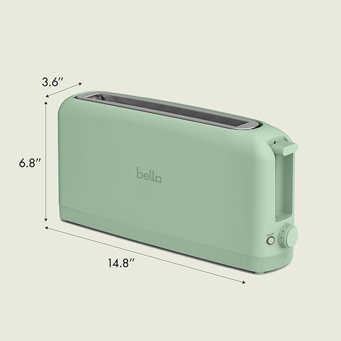 bella 2 Slice Slim Toaster, Fits-anywhere??Kitchenware, 6 Setting Shade Control with Reheat & Cancel Buttons, Fits Sourdough, 10??Long Slot, Anti Jam & Auto Shutoff, 900 Watt, Seaglass