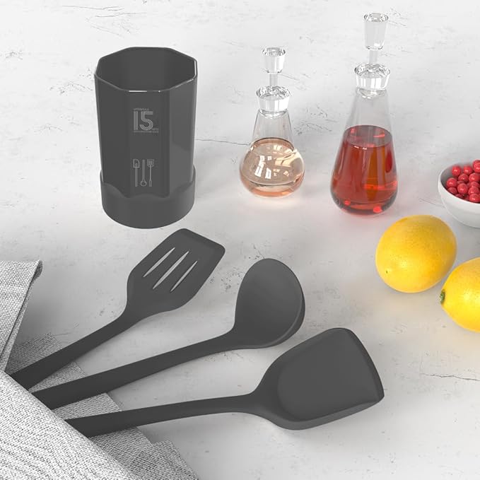 AOTHOD Silicone Cooking Utensils Set - 446째F Heat Resistant Kitchen Utensils,Spatula Sets,Turner Tongs,Spoon,Kitchen Utensil Gadgets Tools Set for Nonstick Cookware,Dishwasher Safe BPA Free (Gray)